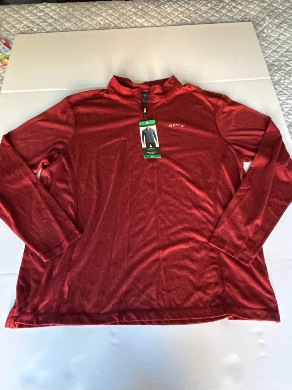 Orvis Mens Sandy Point Heathered Red Quarter Zip Pullover NWT - Extra Large